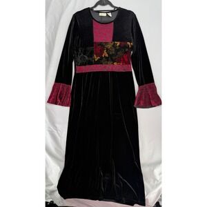 Studio Ease Black Velvet Patchwork Maxi Dress Red Floral Bell Sleeve WDBV65DJ 10
